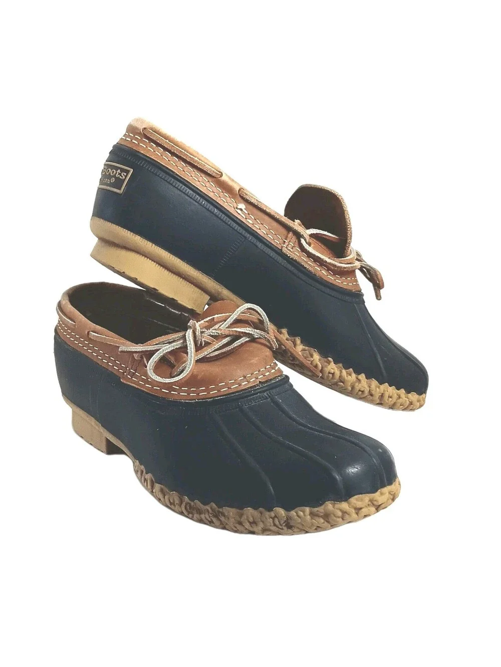 Vintage LL Bean Boots 9M Mens Low Rubber Leather Mocs Made in Maine USA